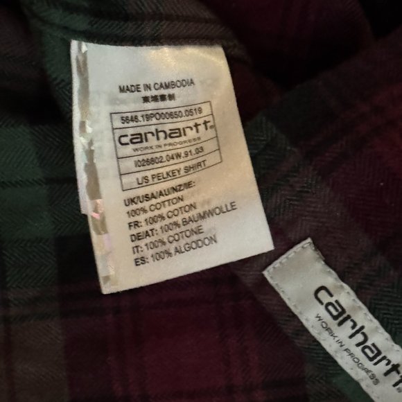 Carhartt WIP L/s Pelkey Check Shirt Chrome Green Merlot Cotton Shirt Men’s M NW - Picture 6 of 7